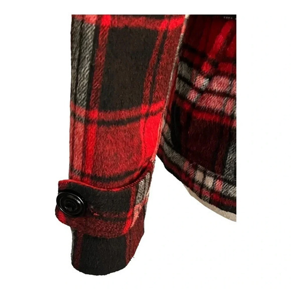 COCOA PLATINUM PLAID JACKET DOUBLE BREAST RED BLACK COAT WOOL‎ LINED SIZE MEDIUM - Picture 8 of 13